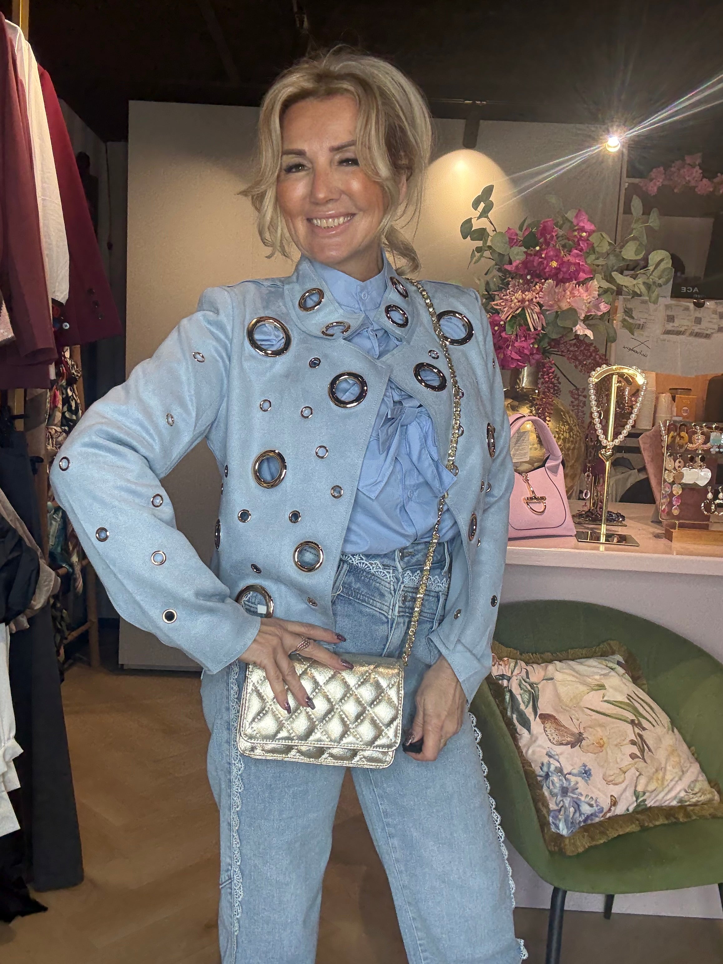 Veste en suédine bleu clair